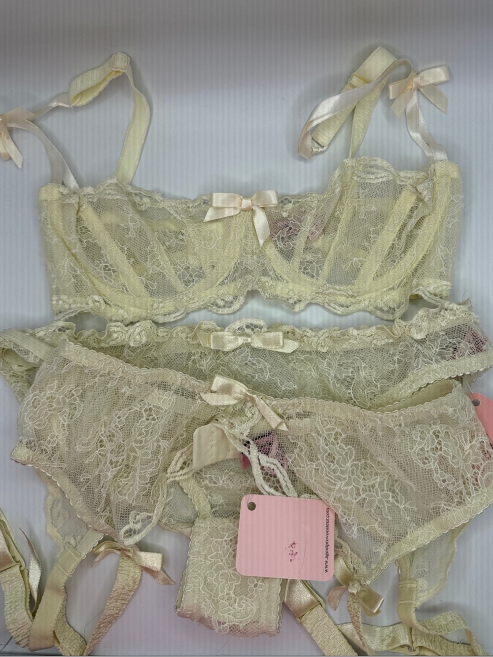 Agent Provocateur Pale Yellow Lace Bralette & Briefs Set